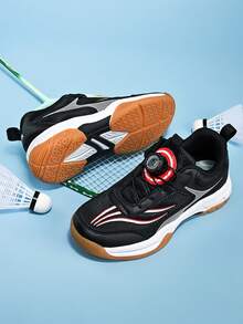 1 Pair Kids' Spring/Autumn Badminton Shoes, Lace-Up, Mesh Upper, Non-Slip Rubber Sole, Adjustable Rotary Buckle, Easy On/Off, Suitable For Daily Sports, Badminton Matches, Multi-Scenario Sports Shoes - Multicolor - View 1