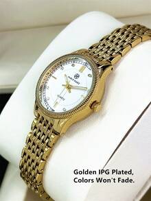 Pablo Raez 1pc Gold Jewelry Women's Watch, Original Charming Luxury Stainless Steel Bracelet Watch, Metal Steel Heavy Bracelet Chain, Gold Elegant, Brand New Vintage Girl Party Design Quartz Watch, Fashion White Premium Popular Watch, Diamond Display, 50M Waterproof, Steel Heavy Bracelet Jewelry Clasp, Casual Teen Cute Watch, Great Teacher Gift, Suitable For Friends Or Family, Daily Life/Work/Party Decoration, Graduation Gift, Wedding Gift - one-size - View 4