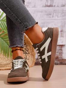 复古爆款秋冬新款软底休闲运动百搭女鞋 - 棕色 - 查看 4