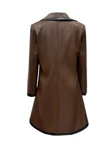 Chaqueta elegante y minimalista de color café para el café diario, con cuello, dos bolsillos y ajuste delgado, de longitud media, para primavera/otoño - Marrón Chocolate - Ver 2