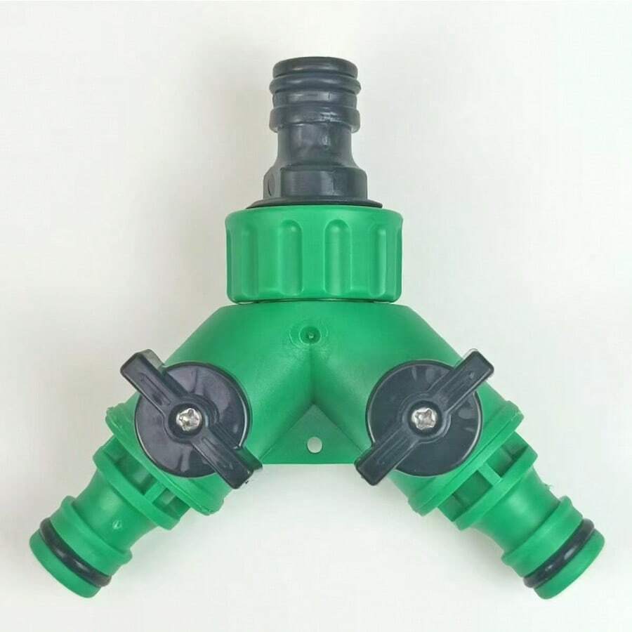 Y型分水器，双出口，快接式花园灌溉分水阀，螺纹塑料材质 - 綠色 - 查看 1