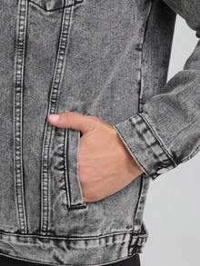 Men's Denim Jacket With Rhinestone Embellishment, Casual Street Style, Spring/Autumn - Grey - View 6