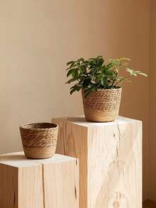 1pc Nordic Style Natural Seagrass Woven Planter Pot, Rattan Plant Pot, Home Decor Flower Basket, Multi-Function Garden Planter Basket, Dirty Clothes Basket, Storage Basket, Garden, Valentine's Day, Wedding, Birthday(Actual Size May Vary Slightly) - Multicolor - View 5