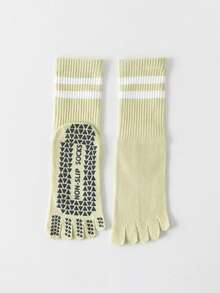 1/3/6双装女士多色专业瑜伽袜，防滑硅胶地板袜，室内普拉提健身袜，春夏中筒袜，分趾袜 - 彩色 - 查看 4