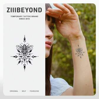 1 pieza Pegatinas de tatuaje temporal premium, impermeables y de larga duración, con patrón de abeja estrellada