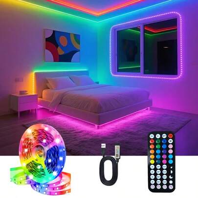 5V USB Ultra Long LED Strip Lights 1-20M Color Changing Light With 44 Button Remote Control, Suitable For TV Backlight, Bedroom, Living Room Decor, Kitchen, Party Decorations Birthday,RGB Color Changing Lights, Dimmable Brightness & Flashing Modes, Single-Color White, For, Party, Christmas, RGB PC Gaming Setup, RGB Fan