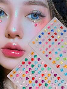 1pc Colorful Multi-Specification Three-Dimensional Five-Pointed Star-Shaped Simulated Gemstone Face Diamond Stickers Diy Music Festival Y2k Masquerade Eye And Face Decoration Diamond Stickers - Nhiều màu - Xem 2