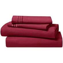 CLARA CLARK Premier 1800 Collection Hoja de Cama Set, Juego de 3 sábanas de Cama, , Twin (Single) Size(Rojo Borgoña Individual) - Multicolor - Ver 5