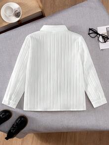 男童经典学院风休闲派对花童口袋贴片白色正式长袖衬衫 - 白色 - 查看 3