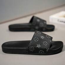 男士拖鞋，特殊印花设计，柔软EVA平底防滑室内拖鞋，男士沙滩拖鞋，超舒适防滑男士休闲拖鞋，适合日常、休闲和度假穿着 - 黑色 - 查看 4