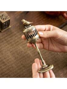 CHIGO 1个创意复古金属高脚鸟笼灯笼造型香炉/香炉，适合家居装饰香薰和禅意香炉，带固定香棒和集灰器双重功能，可用于香薰疗法 - 彩色 - 查看 7