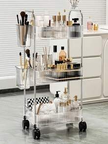 Carrito multifuncional de 4/3/2 niveles con cesta de almacenamiento de plástico, estantería de almacenamiento duradera, adecuada para oficina, cocina, baño, dormitorio, estantería de almacenamiento con ruedas, estantería vertical, carrito de almacenamiento con ruedas, almacenamiento de baño, almacenamiento de cocina, estantería de soporte, estantería móvil, escritorio del hogar y la oficina, estantería de almacenamiento - transparente - Ver 2