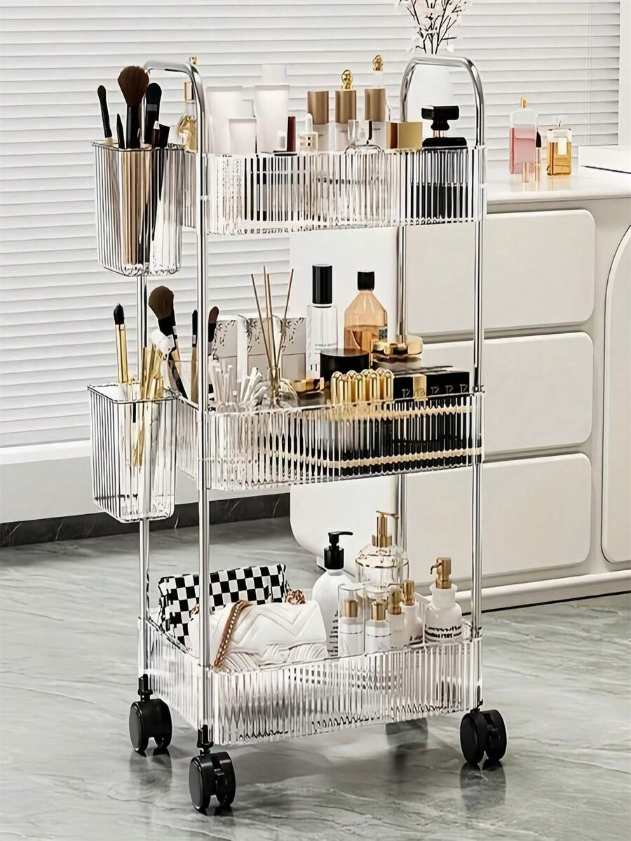 Carrito multifuncional de 4/3/2 niveles con cesta de almacenamiento de plástico, estantería de almacenamiento duradera, adecuada para oficina, cocina, baño, dormitorio, estantería de almacenamiento con ruedas, estantería vertical, carrito de almacenamiento con ruedas, almacenamiento de baño, almacenamiento de cocina, estantería de soporte, estantería móvil, escritorio del hogar y la oficina, estantería de almacenamiento