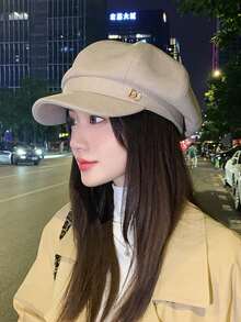Solid Color Beret, Baseball Cap, Women's Spring/Summer Korean Style, Versatile, Face-Slimming Octagonal Cap, Japanese Style Large Head Circumference Painter's Hat.