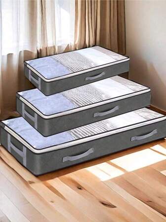 3pcs Foldable Under Bed Storage Boxes, Closet Organizer Boxes And Under Bed Storage Bags For Packaging Paper, Blankets, Towels, Clothes, Duvets, Sweaters, Bedsheets