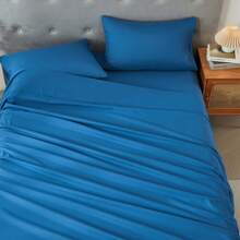 3/4 Pieces Sheet Set, Cooling Sheets For 3 Pieces Twin Sheet Set With Pillowcase, Full/Queen/King Size Bed Set With 4Pieces, Derived From Microfiber, Breathable & Soft, Deep Pocket Up To 16", Hotel Luxury Silky Bedding For Hot Sleepers - 藍色 - 查看 8
