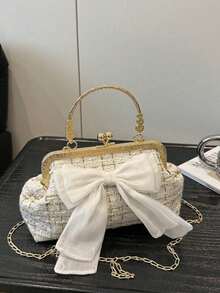 2025新款时尚亮片链条装饰女士晚宴包，手提包，单肩包，斜挎包，纯色，链条手柄包【花卉图案位置随机】