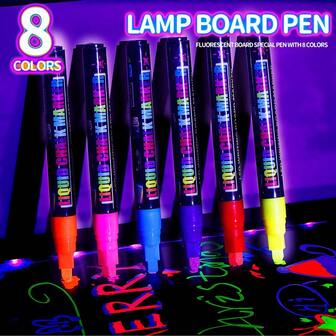 8pcs Colored Liquid Chalk, Suitable For Blackboard, Calendar, Glass, Neon Pen, Washable Window Marking Paint And Painting, Suitable For Wet Wiping Of Cars, Pubs, Mirrors, Chiseling Tips