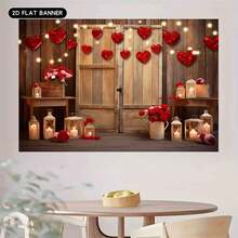 2D Plano, 1 Pieza Fondo de fotografía del Día de San Valentín con puerta de madera antigua, rosa roja y fondo floral para retrato de amantes, regalo, ducha, cumpleaños, decoración de banner - 1 pieza - Ver 8