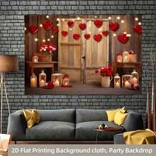 2D Plano, 1 Pieza Fondo de fotografía del Día de San Valentín con puerta de madera antigua, rosa roja y fondo floral para retrato de amantes, regalo, ducha, cumpleaños, decoración de banner - 1 pieza - Ver 3