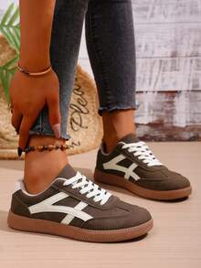 复古爆款秋冬新款软底休闲运动百搭女鞋 - 棕色 - 查看 5