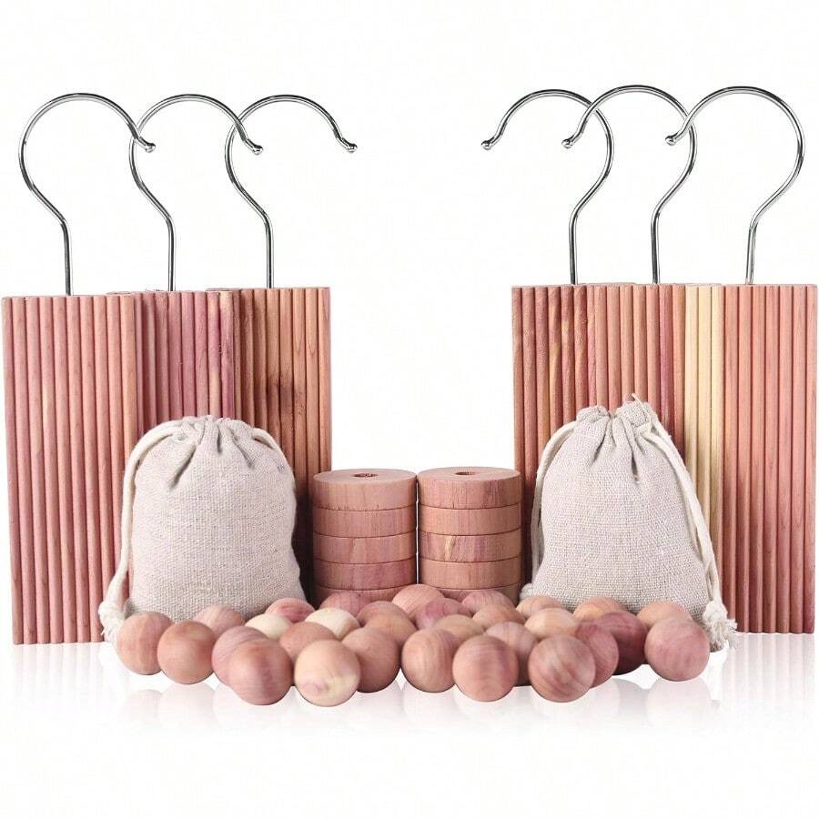 HAWTCedar Blocks For Clothes Storage 50PCs Hangers 6pc Balls 30pc Rings 12pc And Sachet Bags 2pc For Closets And Drawers - 1 - View 1