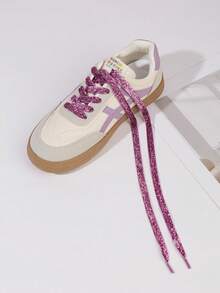 1双120厘米无弹力天鹅绒鞋带，适用于运动鞋、舞蹈鞋、帆布鞋；仅含鞋带，不含鞋子。 - 紫色 - 查看 3