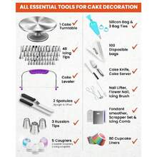 250 PCs Aluminum Cake Decorating Tools Kit With 12" Metal Turntable & Knife Set-48 Numbered Icing Tips-3 Russian Piping Nozzles-Straight & Angled Spatula-Cake Leveler& Baking Supplies Tools,31650940 - Nhiều màu - Xem 5