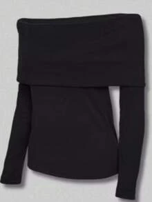 Women's Off-The-Shoulder Blouse With Long, Fitted Sleeves – Elegant, Classic, And Versatile. No Holidays. - màu đen - Xem 2