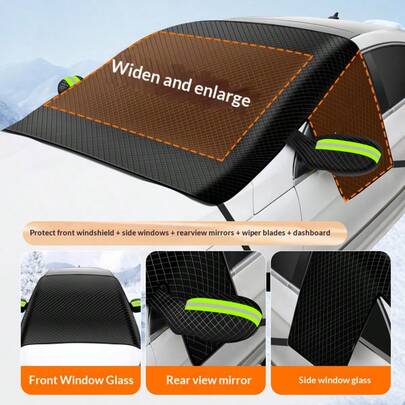 磁性汽车挡风玻璃防雪罩，冬季防霜罩，适用于大型磁性防霜挡风玻璃，侧窗防霜罩，高强度，易于安装 - 汽车配件，汽车内饰，女士汽车配件，男士汽车配件