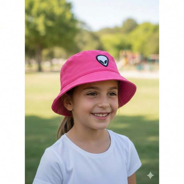 Chapéu Bucket bordado Alien Infantil e Adulto Proteção Solar Moda Praia Verão
