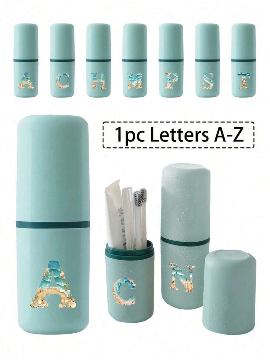 A-Z Letter Beach Series Portable Toothbrush Holder, Keeps Your Toothbrush Clean And Portable Anytime! Travel Toothbrush Rack, Portable Toothbrush Cup Lid, Suitable For Travel, Camping, Business Trip And School, Multi-Function Toothbrush Cup, Travel Wash Cup, Toothbrush And Toiletry Storage Set, Minimalist Toiletry Storage Box, Travel Essential, Bathroom Accessory, Home Goods And Storage - Multicolor - View 1