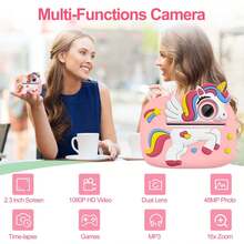 Máy ảnh in ảnh tức thời hình Kỳ lân & Khủng long & Máy ảnh kỹ thuật số HD 1080P với công nghệ in không mực | Máy in ảnh di động 3 trong 1 với các bộ lọc vui nhộn và pin tích hợp 1300mAh cho những kỷ niệm mọi lúc mọi nơi - ET-Nhiều màu - Xem 4