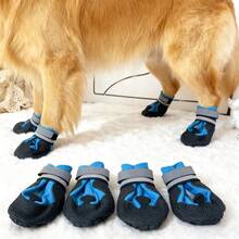 4pcs/Set Soft Bottom Anti-Slip Dog Shoes For Medium To Large Dogs, Suitable For Golden Retriever, Border Collie, Beagle, Chow Chow, Walkable - Blue - View 6