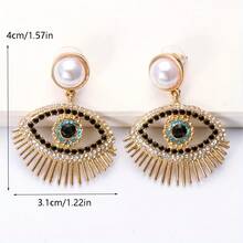 1 Pair European & American Fashion Pearl & Rhinestone Devil's Eye Earrings, Versatile & Minimalist Design, Suitable For Women's Casual, Party, Beach Travel, Gift - Evil Eye Earrings - View 5