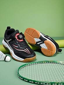 1 Pair Kids' Spring/Autumn Badminton Shoes, Lace-Up, Mesh Upper, Non-Slip Rubber Sole, Adjustable Rotary Buckle, Easy On/Off, Suitable For Daily Sports, Badminton Matches, Multi-Scenario Sports Shoes - Multicolor - View 2