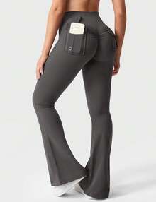VOYJOY Flare Leggings With Pockets For Women Brittany Leggings Workout Leggings For Women Butt Lifting Gym Yoga Leggings Y2K Summer Clothes For Women - 深灰 - 查看 2