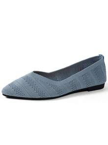 Women's Mesh Black, White, Pink Flat Shoes, Mary Jane Ballet Shoes, Lightweight & Comfortable, Versatile, Hollow-Out, Pointed Toe Slip-On Knit Casual Shoes, Plus Size - T30 Light Blue - View 5