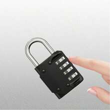 1个数字密码安全锁，4位密码锁，可重置密码，高强度锌合金外壳，坚固防砸防盗防割防水防锈，适用于室内外学生宿舍仓库家居橱柜行李箱等。