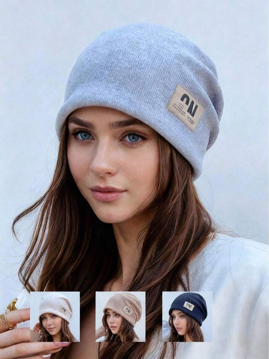 1顶女士秋冬保暖针织帽，百搭且修饰脸型，适合日常佩戴 - A - 查看 1