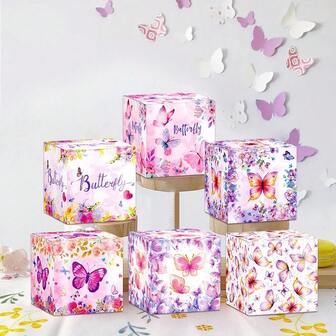 6pcs Elegant Pink Butterfly Candy Snack Packaging Paper Boxes, Party Decor Gift Boxes, Wedding And Birthday Supplies, Home And Party Decorations