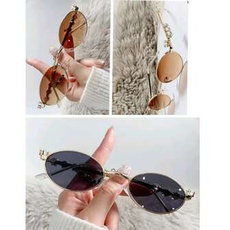 1 pieza Gafas de mujer con marco ovalado pequeño, diseño de cristales de colores y metal, estilo retro elegante y de lujo, con estilo punk europeo y americano, de moda para fiestas de alta gama