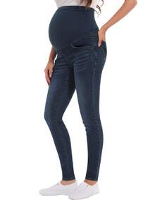 Women's Maternity Jeans Over Belly Skinny Stretchy Denim Pants Comfy Slim Pregnancy Pants - Màu xanh cổ điển - Xem 4
