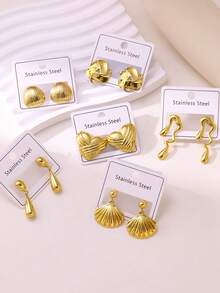 3/5/6/8 Pairs Assorted Asymmetrical Geometric 304 Stainless Steel Earrings, Luxury Versatile Accessories Suitable For Daily, Commute, Vacation, Great Gift For Girlfriend & Best Friend! Cute Earrings, Suitable For Teenagers, Random Delivery - Yellow Gold - View 4