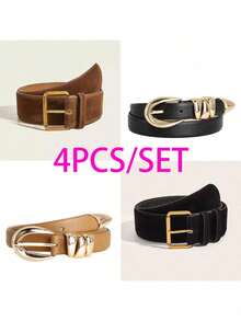 4pcs/2pcs/1pc Women Plus Size Retro Casual Metal Buckle Velvet Skinny Waist Belt, Suitable For Dresses, Jeans, Parties, Business Meetings, Autumn/Winter, Great Christmas And Valentine's Day Gift For Girlfriend - Multicolor - View 4
