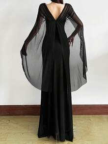 Rochie de seară sexy pentru femei, cu umeri goi, lungă, din plasă, cu model patchwork, talie înaltă, cu umeri goi, pentru petreceri și ocazii speciale, carnavaluri, vacanță, stradă - Negru - Vizualizare 4