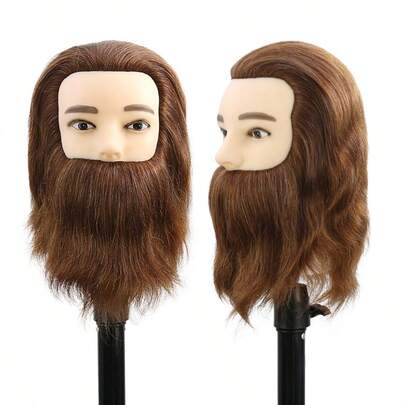 Cabeza de maniquí masculino, cabeza de entrenamiento con cabello 100% humano de 12 pulgadas, cabeza de maniquí masculino con barba para peluquería, practicar corte y peinado