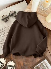 Tween Boy Casual Japanese Style Letter Pattern Sporty Style Sweatshirt Boys Long Sleeve Hooded Sweatshirt Autumn And Winter Kids Boys Clothing - Brown - View 3