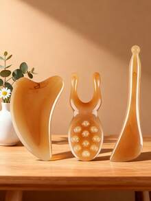 1/3Pcs Facial Massage Tools, Imitation Sheeps Horn Gua Sha Board, Tensile Rod, Face Special Resin Face Pulling Meridian Massage Stick - Multicolor - View 5