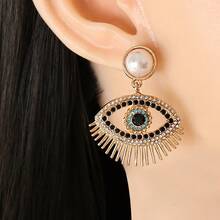 1 Pair European & American Fashion Pearl & Rhinestone Devil's Eye Earrings, Versatile & Minimalist Design, Suitable For Women's Casual, Party, Beach Travel, Gift - Evil Eye Earrings - View 4